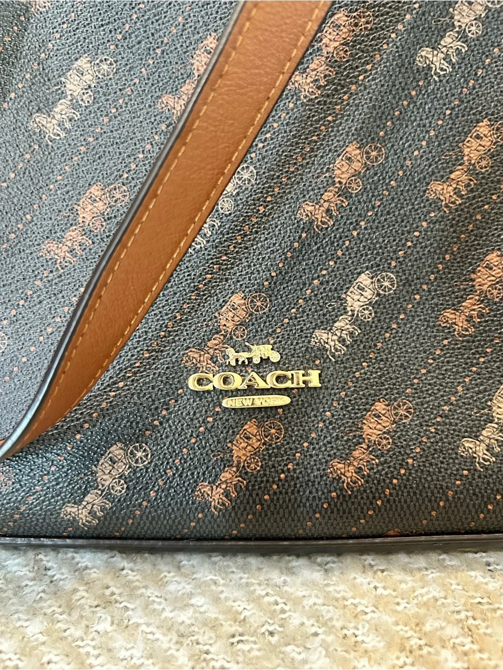 Coach Black Signature Horse and Carriage Tote with Brown Leather Trim EUC